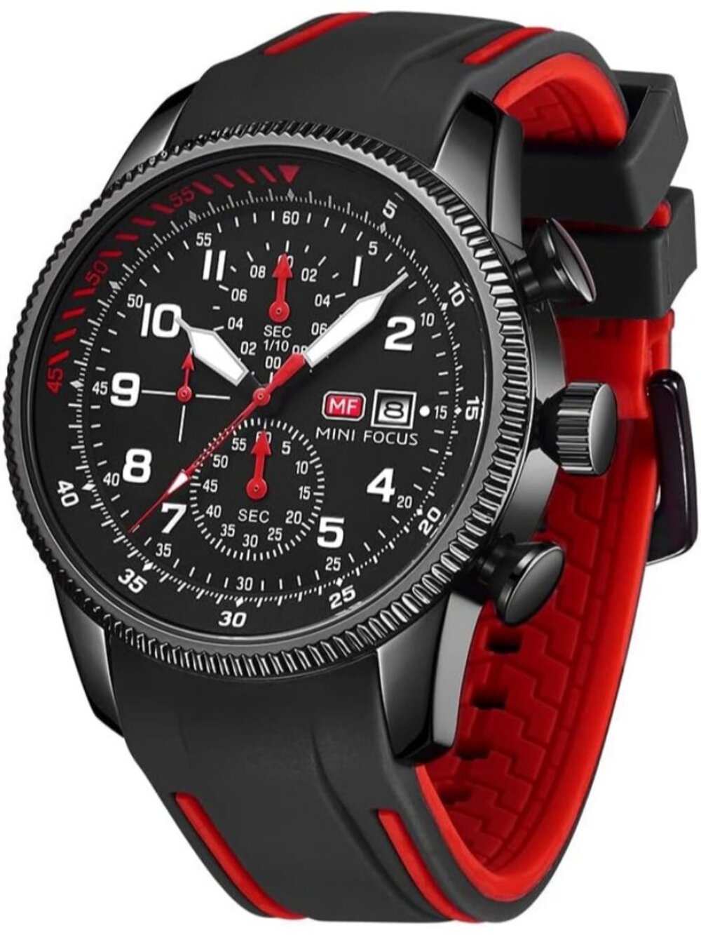 Men Black Red Analog Quartz Waterproof Chronograph Classic Stylish Casual Watch